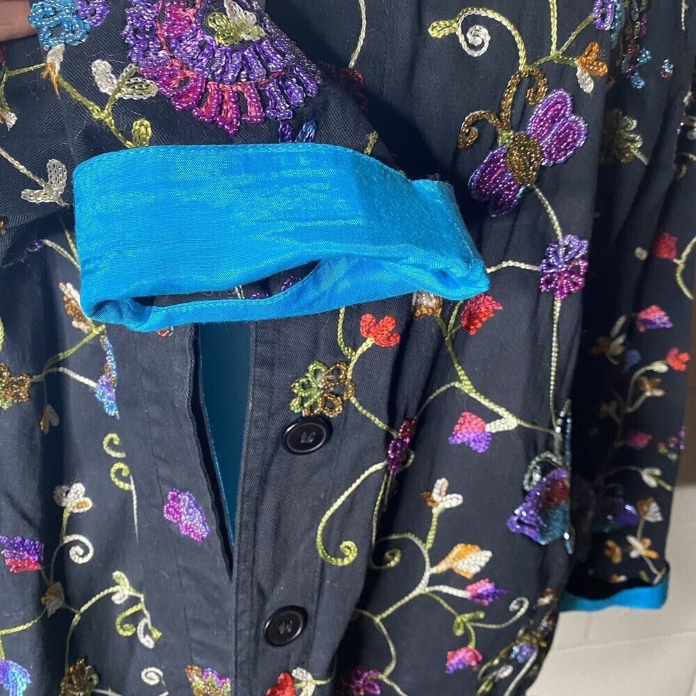 Vtg Quaker Factory Jacket Women Sz M Black Beaded Butterflies Embroidery Flowers - Picture 6 of 9